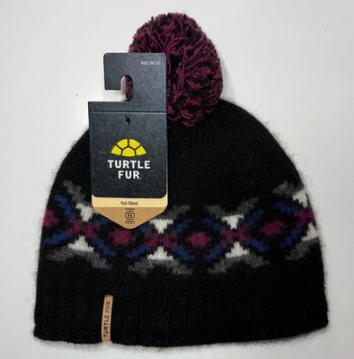 Chapéu de malha quente asteca inverno gorro lã merino pele de tartaruga forrado roxo - Imagem 1 de 4