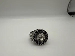 Massive 48g Sterling Silver Lone Wolf Ring 925 Size Y Mens Huge Animal Lion dog - Picture 1 of 11