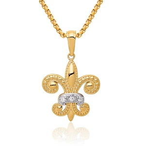 14K massives Gelbgold Diamant Fleur de Lis Halskette - Bild 1 von 33