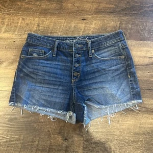 Universal Thread Button Fly Blue Jean Shorts with Frayed Hem Woman's Size 6 - Picture 1 of 4