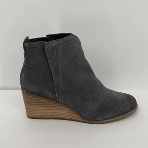 TOMS Clare wedge suede ankle boots iron gray leather shoe pull-on bootie new 7.5 - Picture 1 of 5