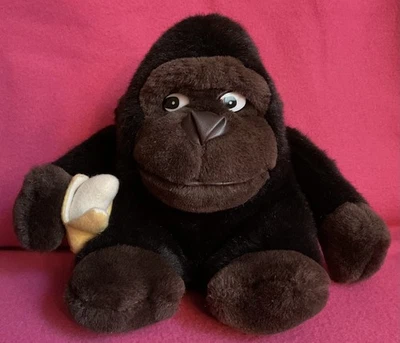 Vintage S.P. Black Brown Gorilla w/Hump & Banana Side Eye Soft Plush Toy 8” x 6” - Image 1 of 4