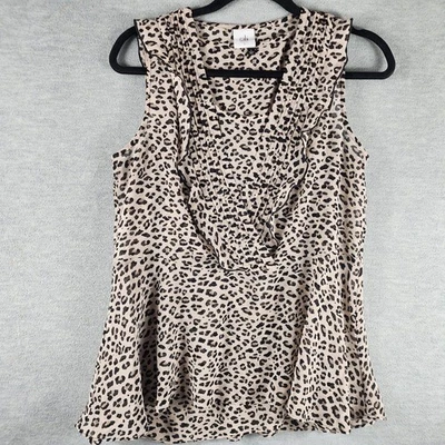 Cabi Shirt Womens Small Tan Leopard Print Ruffle Sleeveless Flowy Blouse - Image 1 of 4