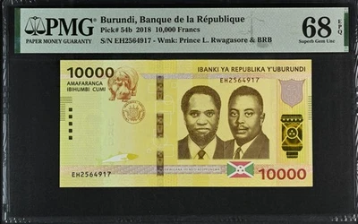 Burundi 10000 Francs 2018 P 54 b Superb Gem UNC PMG 68 EPQ - Image 1 of 3