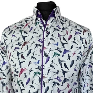 CLAUDIO LUGLI Shirt Mens MEDIUM (37-38") Long Sleeve White with Bird Print - Picture 1 of 12