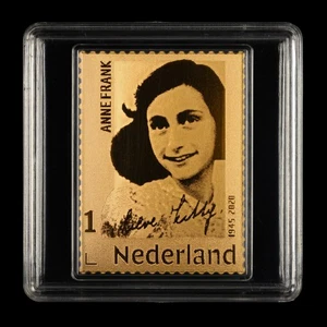 Francobollo Anna Frank 1945-2020 Olanda oro .999 fine - Foto 1 di 2
