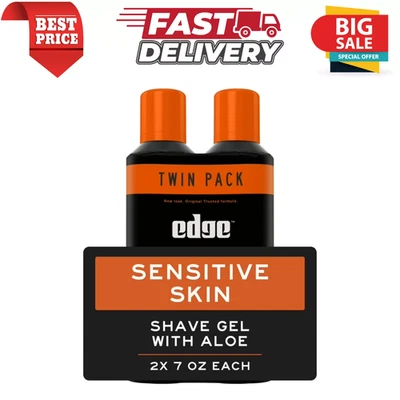 Gel de afeitar Edge Sensitive Skin para hombres con aloe, paquete doble, sin perfume, 14 oz Foto 1 de 4