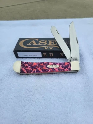 Case xx USA 2 Blade Trapper Knife Pink Handles with Butterflies NIB - Image 1 of 2