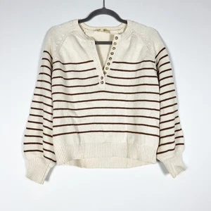 Sezane Leontine Cotton Henley Button Collar Pullover Jumper Sweater Ecru Camel - Imagen 1 de 4