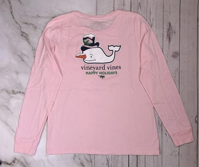 Pink–Vineyard Vines Women’s Long Sleeve-Happy Holidays-Whale Tee–S-NWT - Image 1 of 3