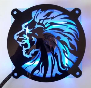 Custom 92 mm LÖWENKOPF Computer Lüfter Grill Glanz Schwarz Acryl Kühlabdeckung Mod - Bild 1 von 3