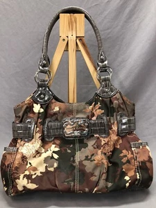 SIENNA RICCHI FLORAL CAMOFLAUGE FABRIC HOBO SHOULDER BAG WITH SILVER ACCENTS - Picture 1 of 7