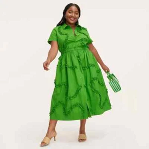 SIZE XXS to 4X | Ribbon Short Sleeve Midi Shirtdress Kate Spade Green - Picture 1 of 13