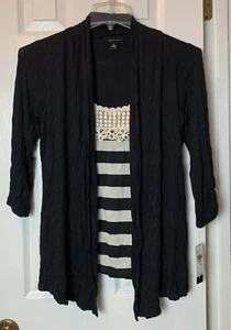 AB Studio Women's Small Layered Flyaway Blouse In Black & Off White New NWT - Picture 1 of 8