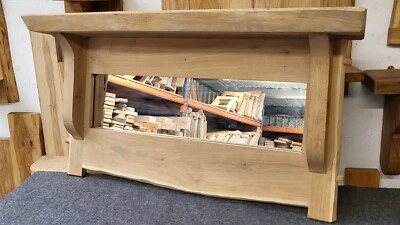 Wide Oak Mirror w/ Decorative shelf | Hand-made Furniture, Natural Finish - Image 1 of 4