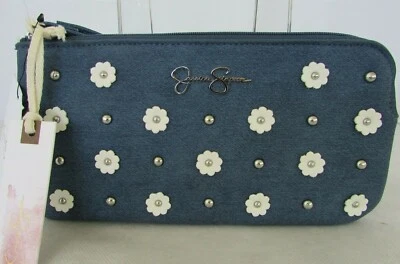 Jessica Simpson Floral Wristlet Wallet Denim Blue Lorelei Daisy NWT - Image 1 of 4