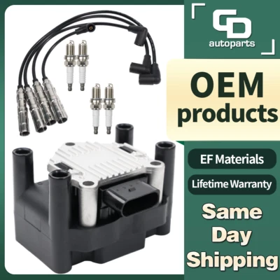 Bobina de encendido UF277 + 4 bujías + cable para VW Seat Beetle Golf Jetta 1998-2015 Foto 1 de 4