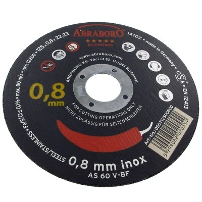 ABRABORO 0,8 mm extra dünne Premium INOX-Trennscheibe Ø 125x0,8x22,23 Edelstahl VA Stahl
