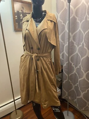 Chicos velours Womens Sz 2 French Trench Jacket Removable Belt camel color - Image 1 of 4