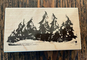 Penny Black Pine Forest Brushstroke Rubber Stamp 2004 3038K CLEAN 5" x 3" Trees
