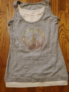Total Girl Youth Girls Gray Rhinestone Peace Sign Tank Top Size 7/8 - Picture 1 of 4