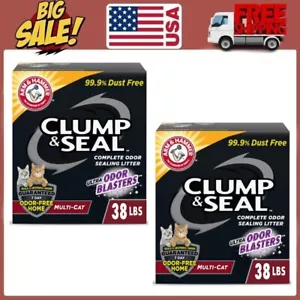 2 Pack ARM & HAMMER Clump & Seal Cat Litter, Multi-Cat, Odor Sealing Clay, 38lb - Picture 1 of 12