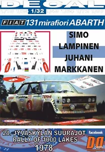 DECAL FIAT 131 ABARTH SIMO LAMPINEN 1000 LAKES R. 1978 5th (08) - Picture 1 of 1