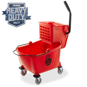 OPEN BOX - 26 Quart Commercial Mop Bucket with Side Press Wringer Red