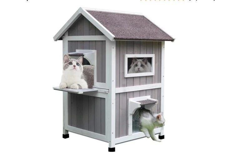 Rockever Feral Cat Shelter Outdoor Escape Door Rainproof Outside House Grey