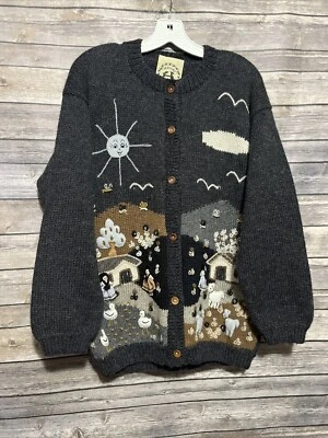 RARE MAYART HANDMADE CUSTOM FOLK ART Cardigan Sweater Folk wear Doll Women's L - Image 1 of 4