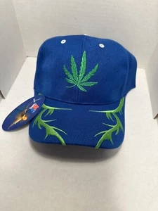 NEW mens baseball hat cap OSFM ONE SIZE pot leaf blue - Picture 1 of 2