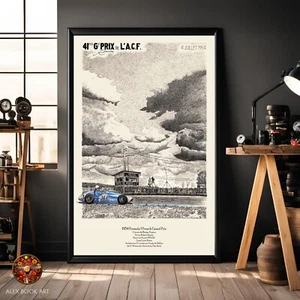 Großer Preis von Frankreich Reims 1954 Vintage Poster Ferrari Formel Rennwagen Kunstdruck - Bild 1 von 18