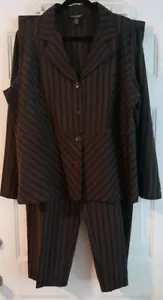 Courtenay Stretch Pant Suit Brown Pin Striped 16W - Picture 1 of 7