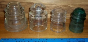 4 Telefon-/Telegraphenleitungspolisolatoren - 3 klar & 1 Aqua - Bild 1 von 7
