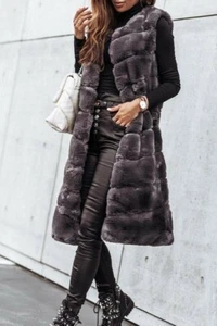 Womens Coat Vest Jacket Outwear Winter Warm Faux Fur Sleeveless Gilet Vest M - Picture 1 of 6
