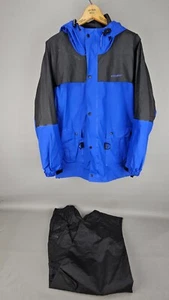 Stearns Dry Wear Jacket + Pants Waterproof Raincoat Black Blue Snap Hooded - M - Picture 1 of 19