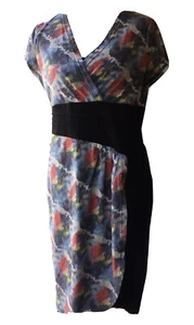 Boo Radley Blue Red Yellow Black Banded Summer Dress Sz L - Picture 1 of 10