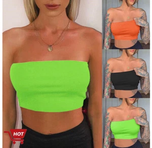 WOMEN Tube Top Bra Seamless Bandeau Strapless Bralette Stretch Solid Crop Top # - Picture 1 of 16