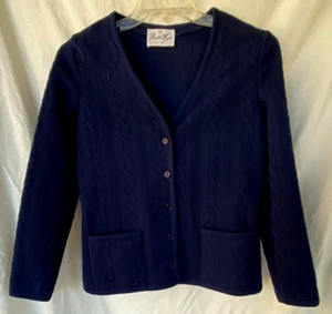 VTG 60s..BUTTE KNIT..NAVY BLUE..DACRON POLYESTER..CABLE KNIT..CARDIGAN..SWEATER - Picture 1 of 5