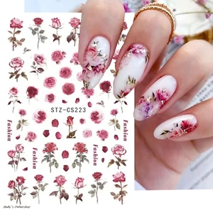 Nagel Design Nagelfolie 3D Art Nagel Sticker Nail Selbstklebend Rose Blume - Bild 1 von 2