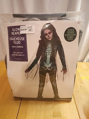 Glow In The Dark Reaper Grim Skeleton Halloween Costume Child Size XL 14-16 - Image 1 of 4