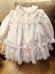 Vintage Bryan Baby Girls Pink White Polka Dot Lace Ruffle Dress 18 Months USA - Picture 1 of 7