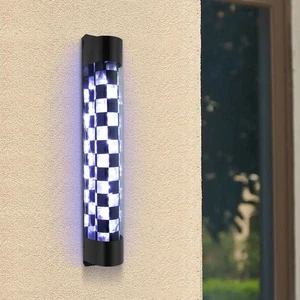 "Luz de poste de peluquero giratoria LED - Diseño a cuadros en blanco y negro para salón tienda" - Imagen 1 de 6