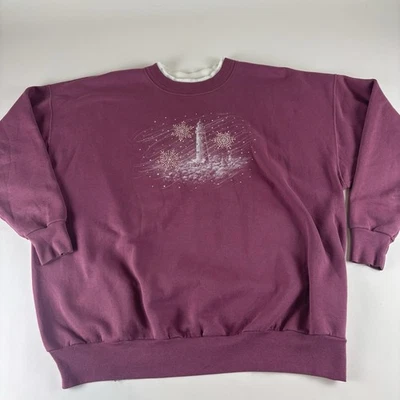 Sudadera Vintage Faro Navidad Mujer 2XL Púrpura Cuello Redondo Pullover Foto 1 de 4