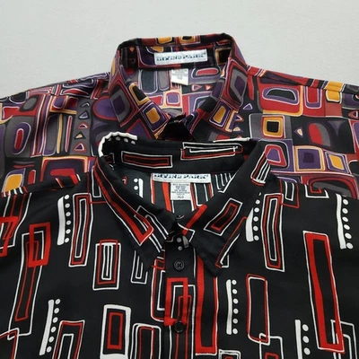 2 Camisas Polo Irvine Park Para Hombres XL Negro Púrpura Abstracto Cintura Bandas Bowling Años 70 Foto 1 de 4