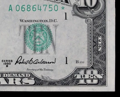 HG $10 1950B Star Federal Reserve Note A06864750* series B, ten dollar, Boston - Image 1 of 3