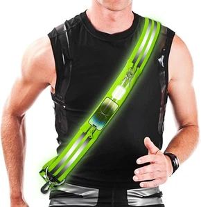 Reflective Sash with Running Belt - Night Walking Safety Gear, Green  - Picture 1 of 7