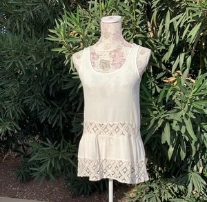 EUC Damen Entro elfenbeinfarben ärmellos Spitze Boho Top | L | fließendes Tank KOSTENLOSER VERSAND - Bild 1 von 8