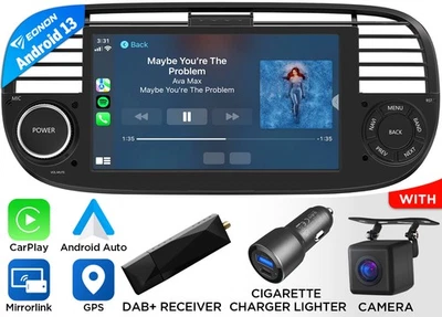 CAM+DAB+7" IPS Android 13 Autoradio Carplay GPS Navi WiFi RDS Für Fiat 500 07-15 - Bild 1 von 4