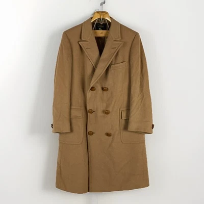 Vtg Hart Schaffer Marx Double Breasted Polo Over Coat Camel Brown Fits 42 - Image 1 of 4